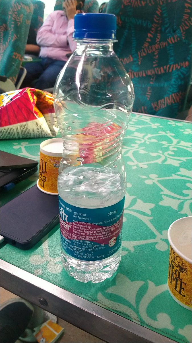SEngineeriing's tweet photo. @RailMinIndia 
PNR:2723503179,TRN:12016,DOJ:08-06-22,
We are traveling from Jaipur to Delhi. Our travel time is almost 4.5hours. 
We have received one water bottle of 500ml only.This is summer season and this bottle is not sufficient. We request you please update in 1 Ltr
Thanks https://t.co/KWcw0OvwTm