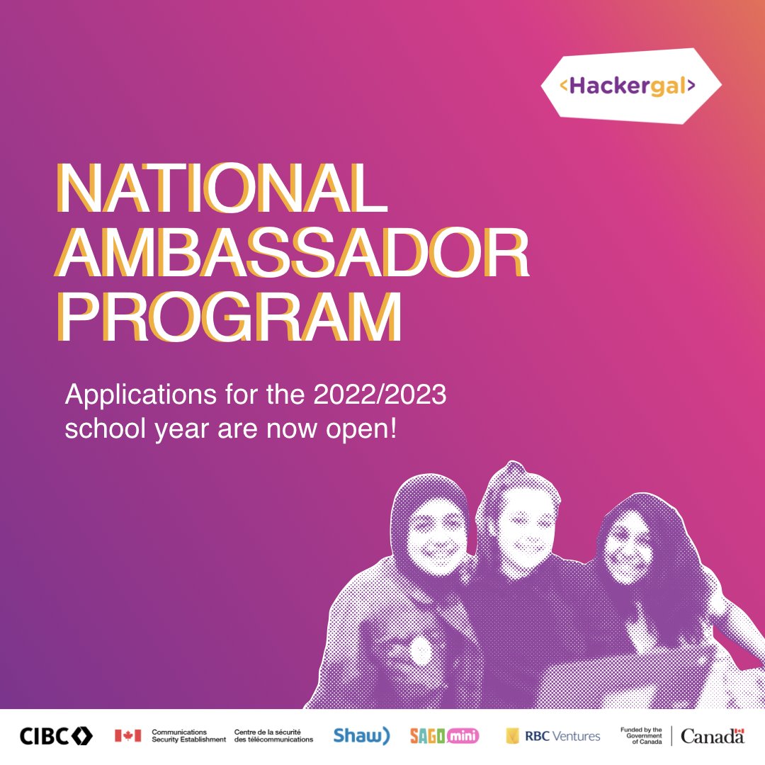 thehackergals's tweet image. Hey Educators! We are excited to announce that applications for our National Ambassador Program are now open and you can nominate a girl in grades 9-12 to be a Hackergal Ambassador! 👇👇
#IMAHACKERGAL 
 hackergal.org/getinvolved/am…