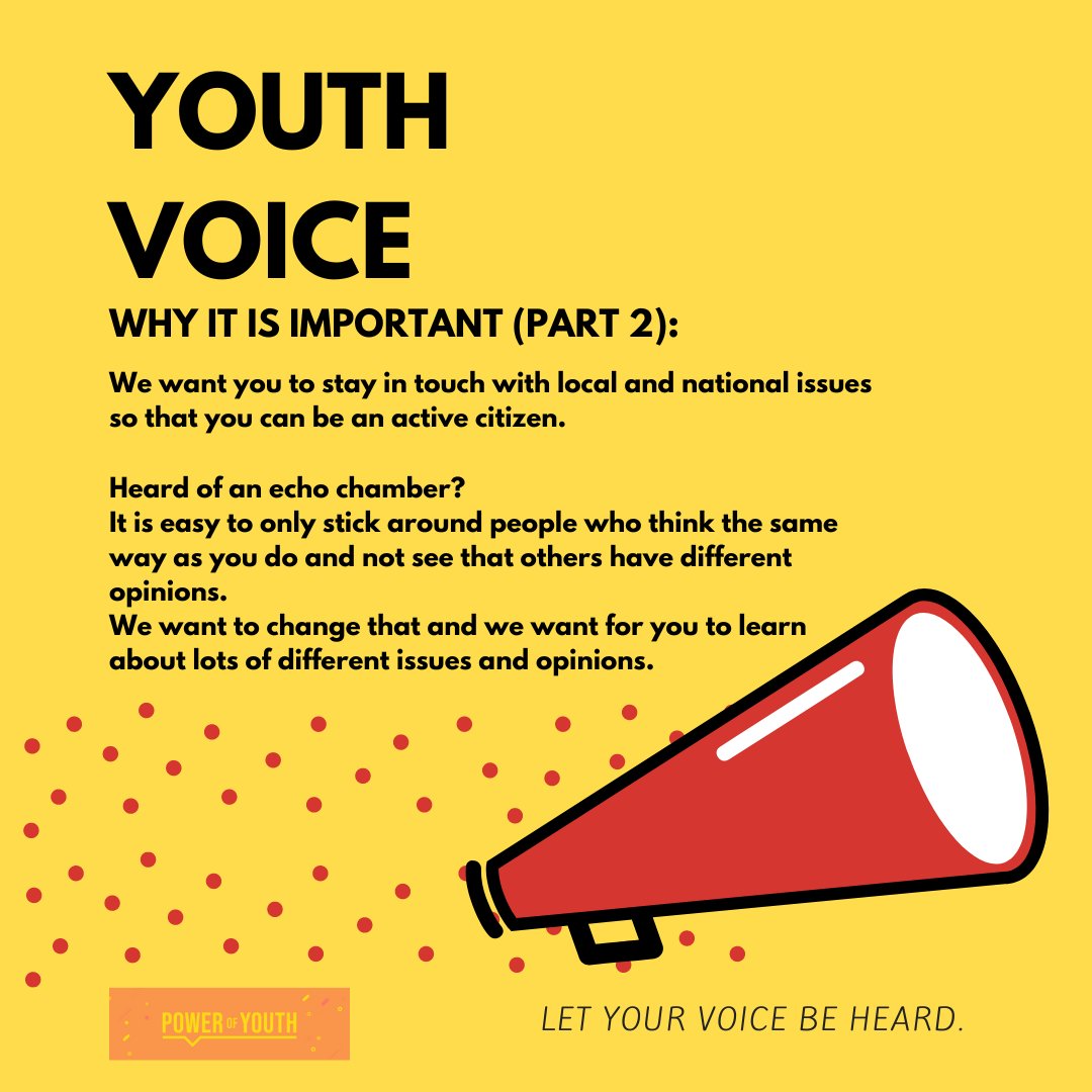 YOUTH VOICE

Understand why it is important and how you can use your voice!

#powerofyouth
#iwill