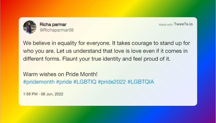 Tweeta_io's tweet photo. #Pride2022 #pridemonth2022 #lgbtqpride #LGBTQIA #pridemonthLGBTQIA #loveislove #pride #PrideMonth https://t.co/ANdT3qaC9H