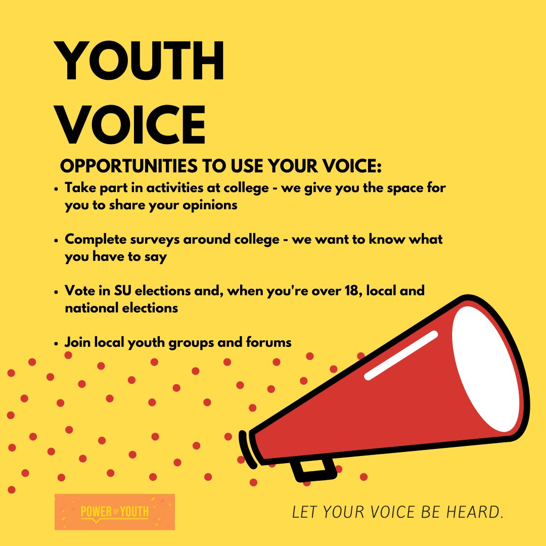 YOUTH VOICE

Understand why it is important and how you can use your voice!

#powerofyouth
#iwill