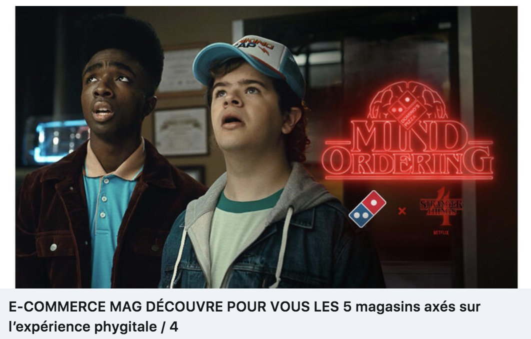 Avec <a href="/Ecommercemag_fr/">Ecommercemag.fr</a> on découvre pour vous les 5 magasins axés sur l'expérience #phygitale. 
▪️ <a href="/clarksshoes/">Clarks Shoes</a> et <a href="/Roblox/">Roblox</a> et le metaverse
▪️<a href="/hm/">H&M</a> teste des miroirs intelligents 
▪️ <a href="/dominos/">Domino's Pizza</a> X <a href="/Stranger_Things/">stranger things</a> : commander une pizza par télépathie

👉moodexperience.fr/e-commerce-mag…

#Retail