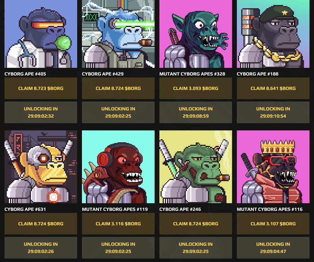 itsnewtom's tweet photo. Just staked all my @CyborgApesNFT for 30 days to get the maximum amount of $BORG generated. BORGISH 🔥 https://t.co/VP8ccYeuZD
