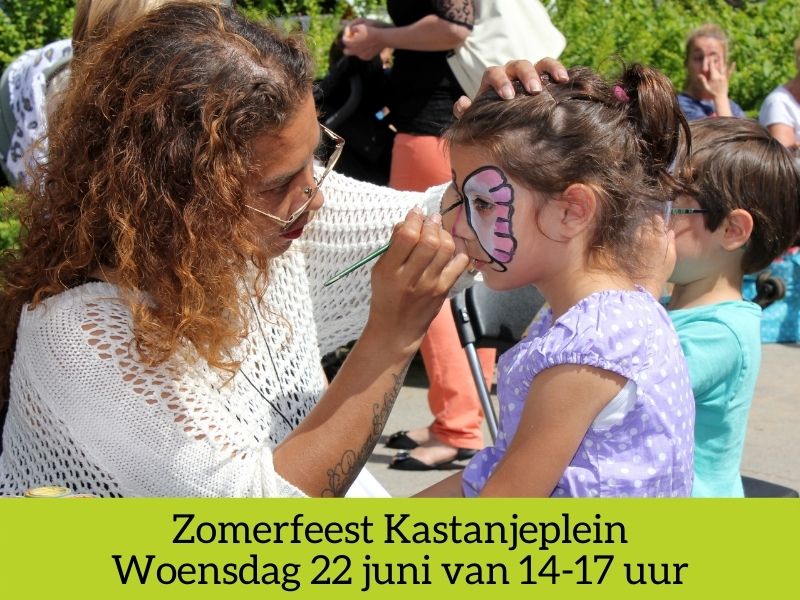 Zomerfeest Kastanjeplein. Een middag vol verrassingen,  waarin je je lekker uit kan leven. En waar je ook verwend wordt. Nieuwsgierig! Kom langs, en geniet van alle activiteiten die er plaats vinden. Een heerlijk Kinderfeest. Woe. 22 juni van 14-17, t.h.v. Kastanjestr. 2 in DH.