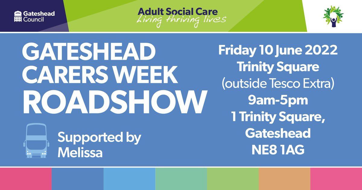 gateshead's tweet photo. Throughout the pandemic, many people took on new caring responsibilities for their family and friends.

Find out more about the support available in Gateshead for unpaid carers at our final #CarersWeek roadshow this Friday @TrinitySqGH 9am-5pm.

Details: https://t.co/pXV6jSCTZm https://t.co/bKfbn40iIC