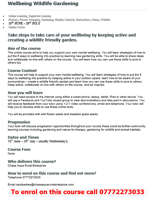 ✨Free Online Course✨
We all love a freebie!
Register now for this free online course in taking care of your wellbeing, as well as looking after our wildlife! 🌿🦔🐞

See details of a course starting on 15th June 2022 below 🌻🌸🌼🌺🙂🦋