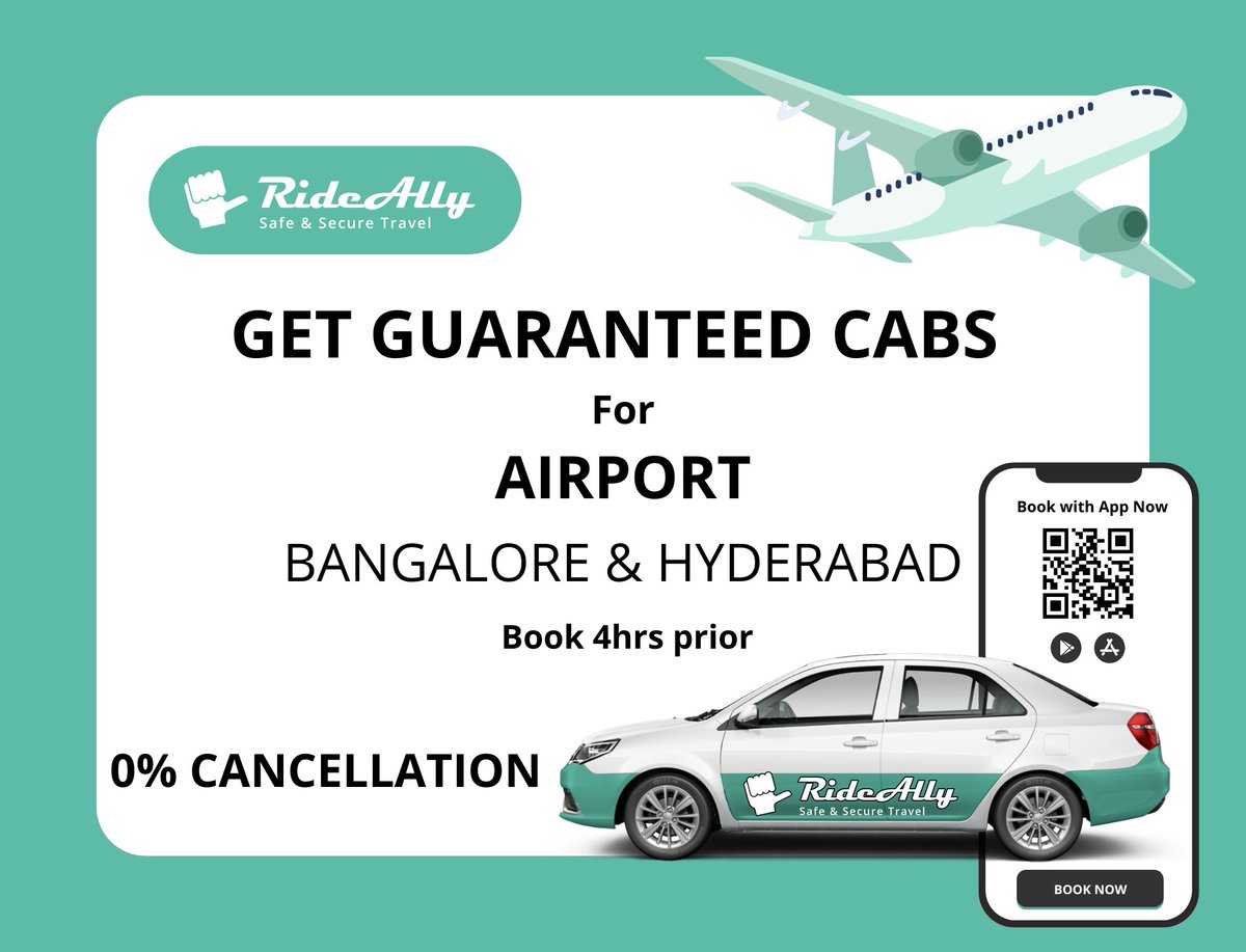 rideally's tweet photo. Get Guaranteed Cabs for Planned Commute.

Schedule a cab 4hrs prior For Airport in Bangalore &amp; Hyderabad n get Guaranteed cabs.

0% Cancellation on scheduled booking. 

Download our app, https://t.co/MMgRRslDoy and schedule cab nw.

#scheduledcabs #plannedtravel #guaranteedcabs https://t.co/2ofiLxF13c