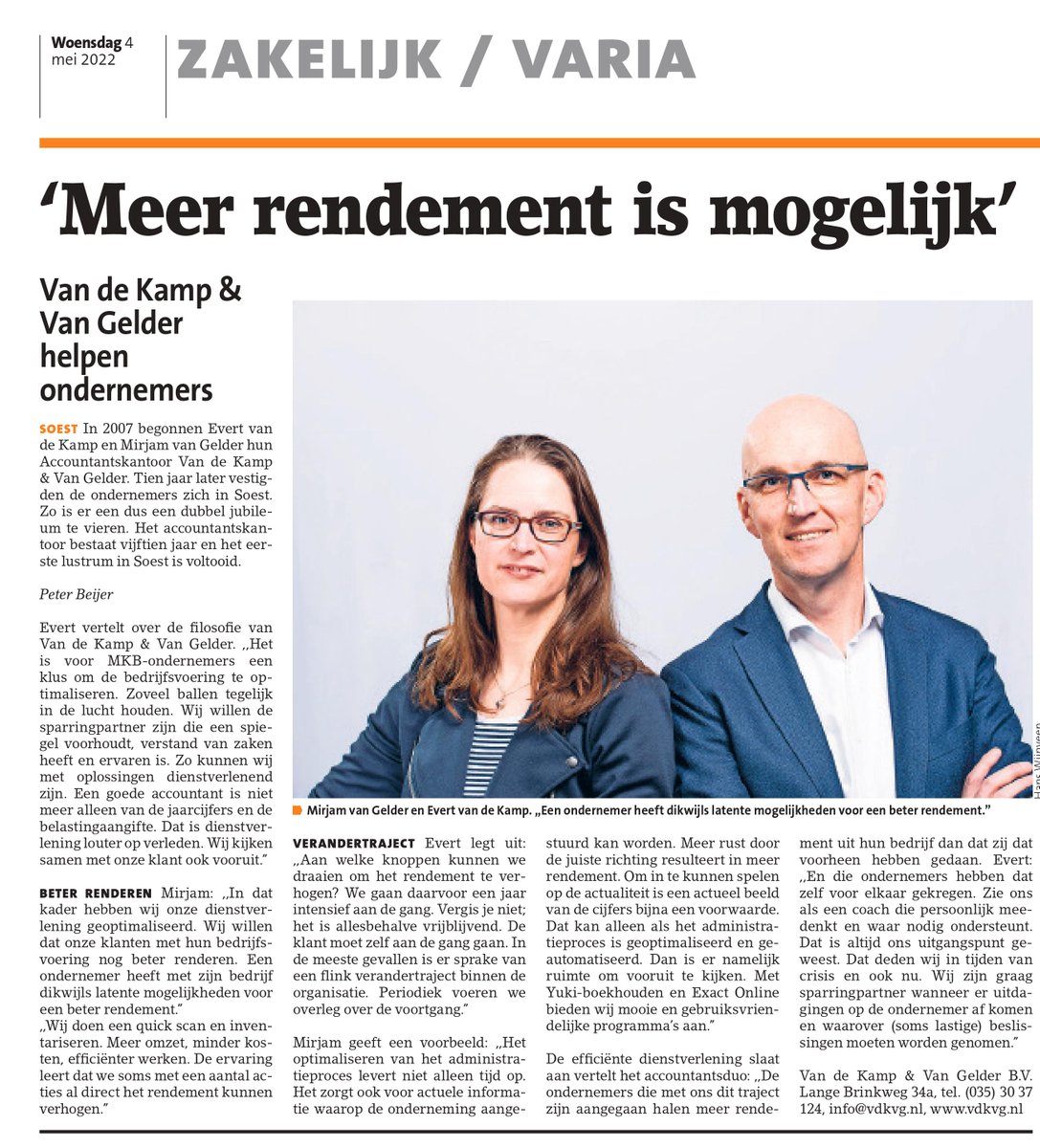 VDKVG's tweet photo. Hoe leuk is dat, onze @EvertvandeKamp en Mirjam in de @SoesterCourant!
#accountant #VDKVG #rendement https://t.co/CRQMIAdRUu