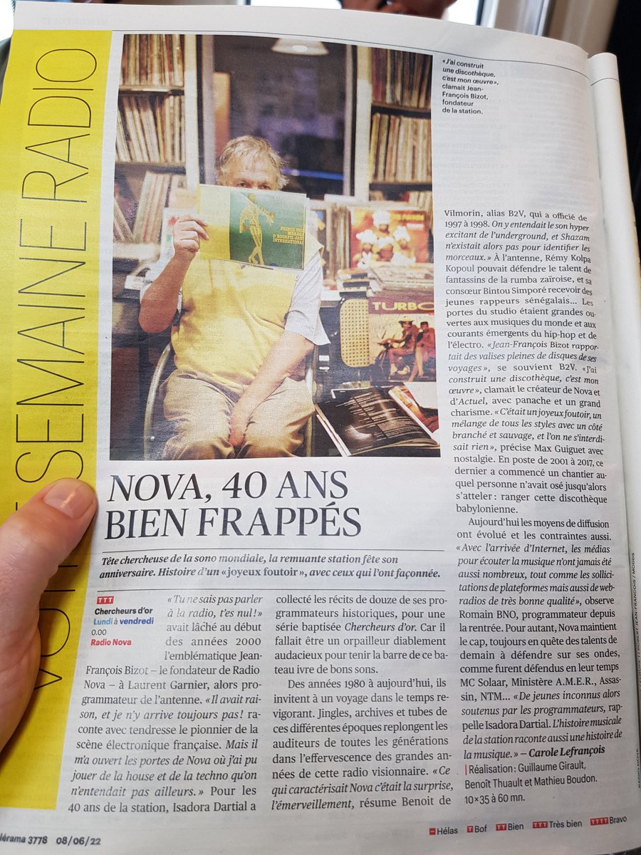 Merci <a href="/lefrancoiskarol/">CAROLE LEFRANCOIS</a> <a href="/Telerama/">Télérama</a> de mettre en avant la série #Chercheursdor dispo depuis lundi sur <a href="/laRadioNova/">Radio Nova</a> ! C est le retour des TTT🙌 #musique#digging#programmation