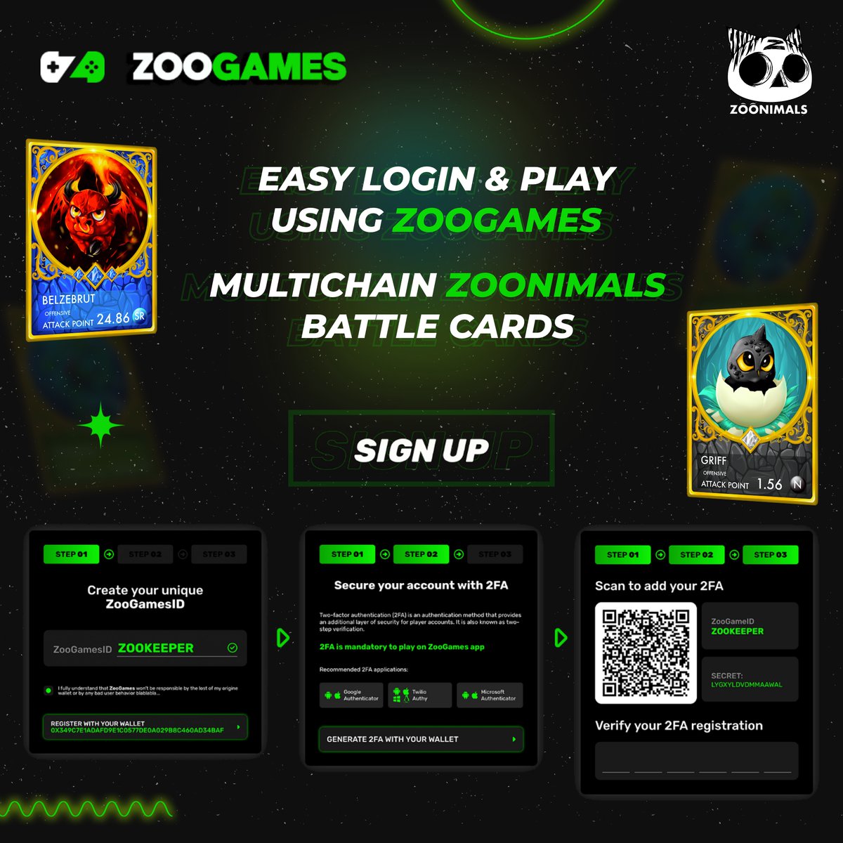 🔸💥 #ZOOGAMES + #ZOONIMALS💥🔹

Own Zoonimals #NFTs is the key to:👀

🔘 Super Fun Battle Cards #Game
🔘 Tradable &amp; Playable #NFT
🔘Using dynamic Stats #Evolution
🔘Super Gameplay #P2E 
🔴 ALL EVM networks #Compatible

Let's Revolutionize #multichain gaming together ZOO FAM ‼️🦾