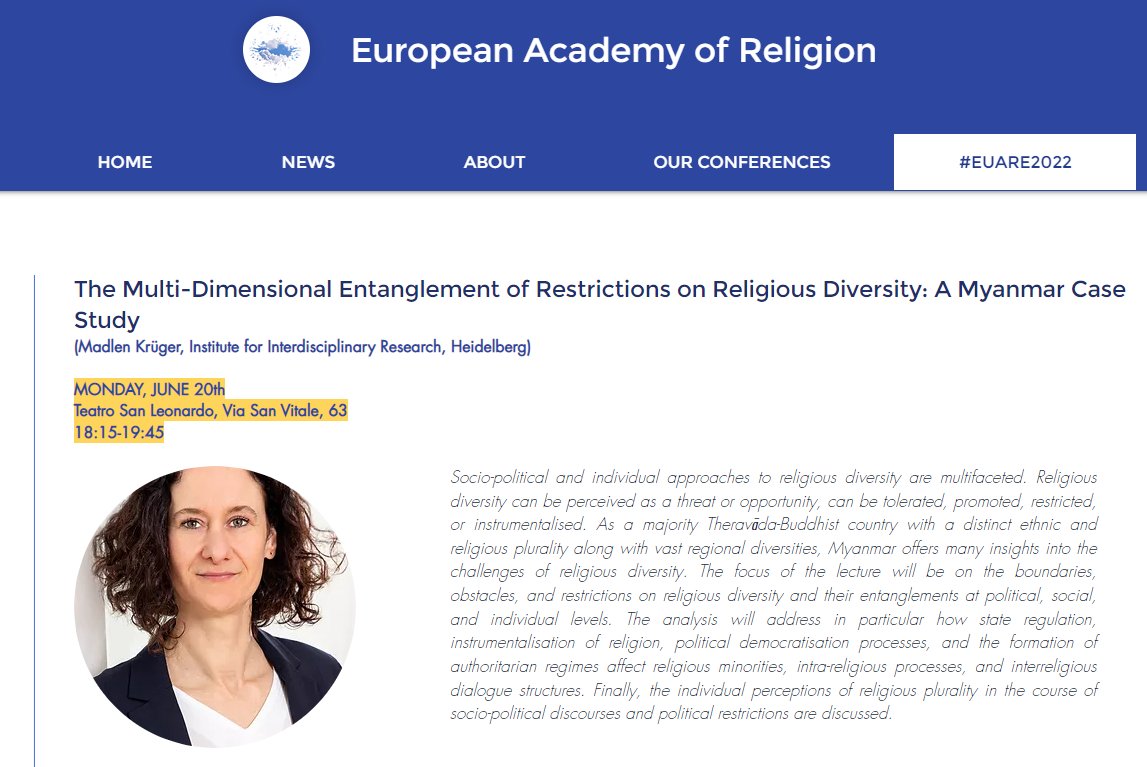 #EuARe2022🧐Zooming in on #keynote lectures: 
Madlen Krueger (<a href="/religionpolitik/">Religion und Politik</a>)'s research focuses particularly on the relation between religion &amp; politics, religion &amp; violence and religious diversity. 
Join her on📆MONDAY, JUNE 20⏰18:15-19:45
📌bit.ly/2uJgmqp
#Bologna
