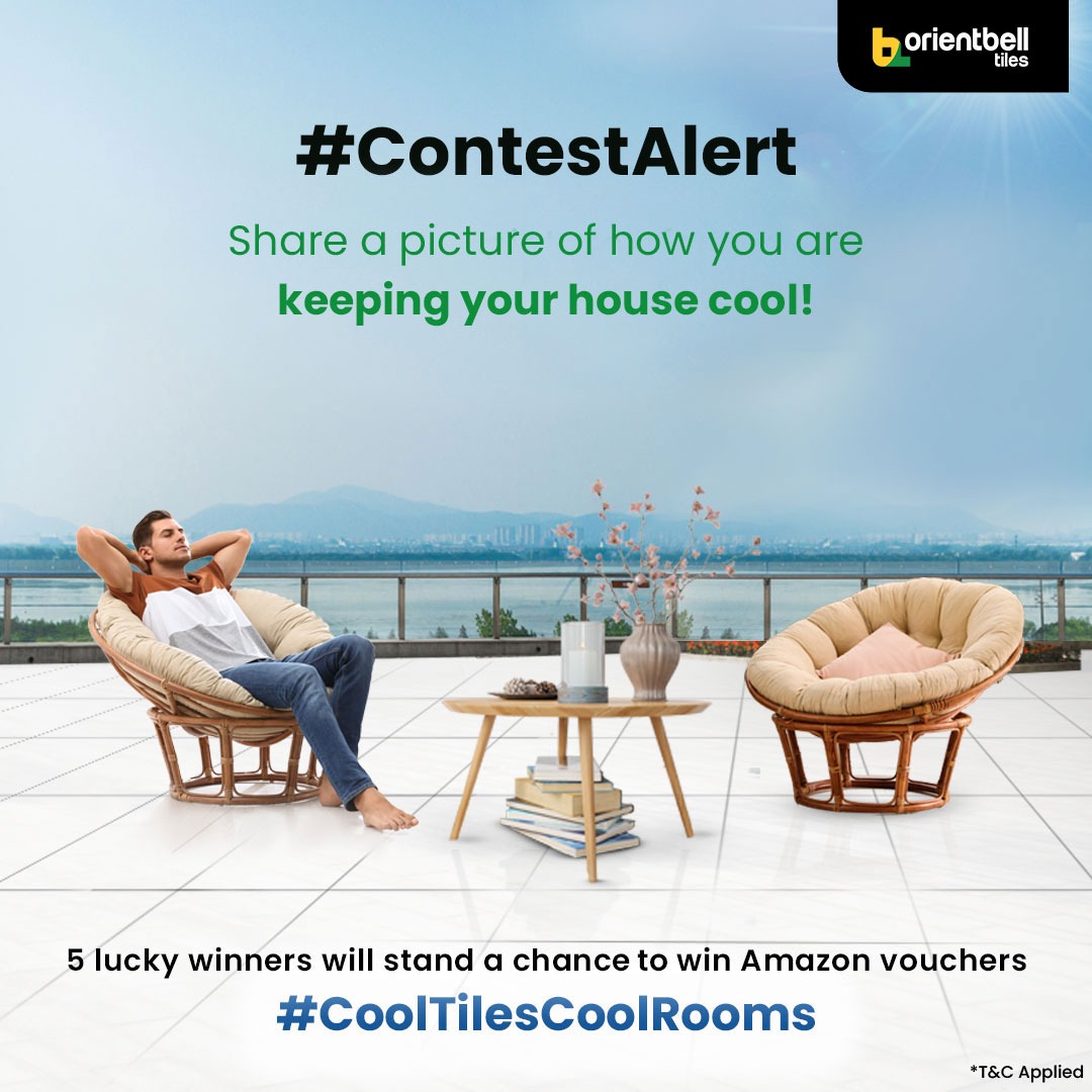 #ContestAlert
Tell us how do you keep your house cool in this heat?
To participate:
1. Follow &amp; tag @orientbell on your pictures &amp; use #CoolTilesCoolRooms 
2. Share our Cool Tiles video on your feed
4. Tag 3 friends
#OrientbellTiles #CoolTiles #Participate #Contest #ContestAlert