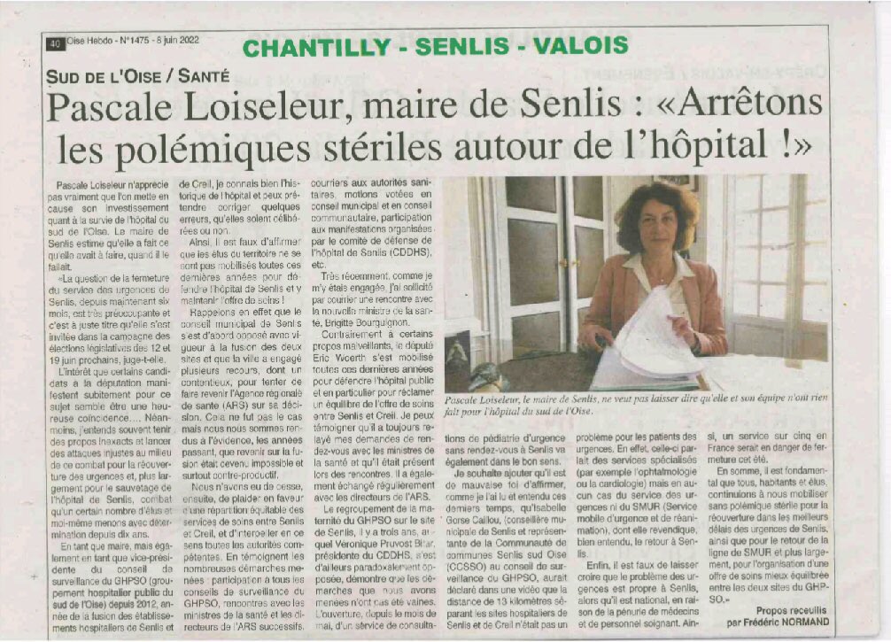 Je partage cet article avec l’autorisation exceptionnelle de la rédaction de ⁦<a href="/Oisehebdo/">Oise Hebdo</a>⁩ que je remercie sincèrement. N’hésitez pas à acheter l’hebdomadaire paru ce matin, il y a bien d’autres articles à découvrir ! 😉
#hôpital #santé #urgences #senlis