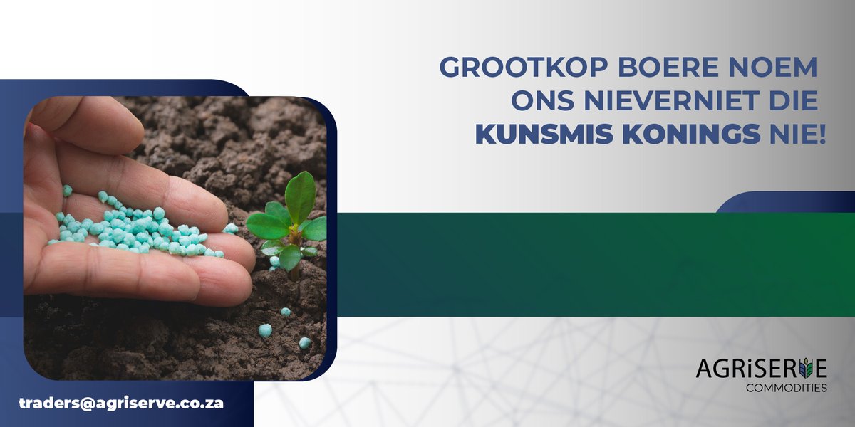 AgriserveC's tweet photo. #GrootkopBoere regoor Suid-Afrika noem ons nie verniet die #KunsmisKonings nie! 👑 Kontak ons vandag nog by 018 294 5741 vir top gehalte kunsmis teen die mees mededingende pryse. 🌱

#Cropsure #Commodities #Mielies #Graan #Landbou #Agri #Plaas #Boer #GraanGroot https://t.co/eBUf5zNxZX