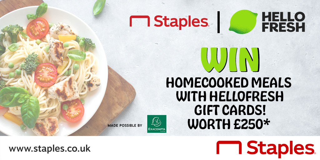 StaplesUK's tweet image. #WIN £250 worth of HelloFresh Gift Cards* 🤩

To enter:
1. Follow @StaplesUK and @ExacomptaUK
2. Retweet this post

Winner contacted 1st July 2022 🏆 Running across Twitter, Instagram &amp;amp; Facebook, ONE WINNER ONLY! #staplessummer

*For full T&amp;amp;C’s visit: staples.co.uk/summer