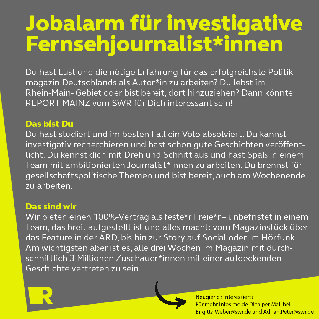 Meilaender's tweet photo. #Jobalarm bei @reportmainz. #journalismus #fernsehen #journalist #medien #reporter https://t.co/QQT2Lt7PDQ