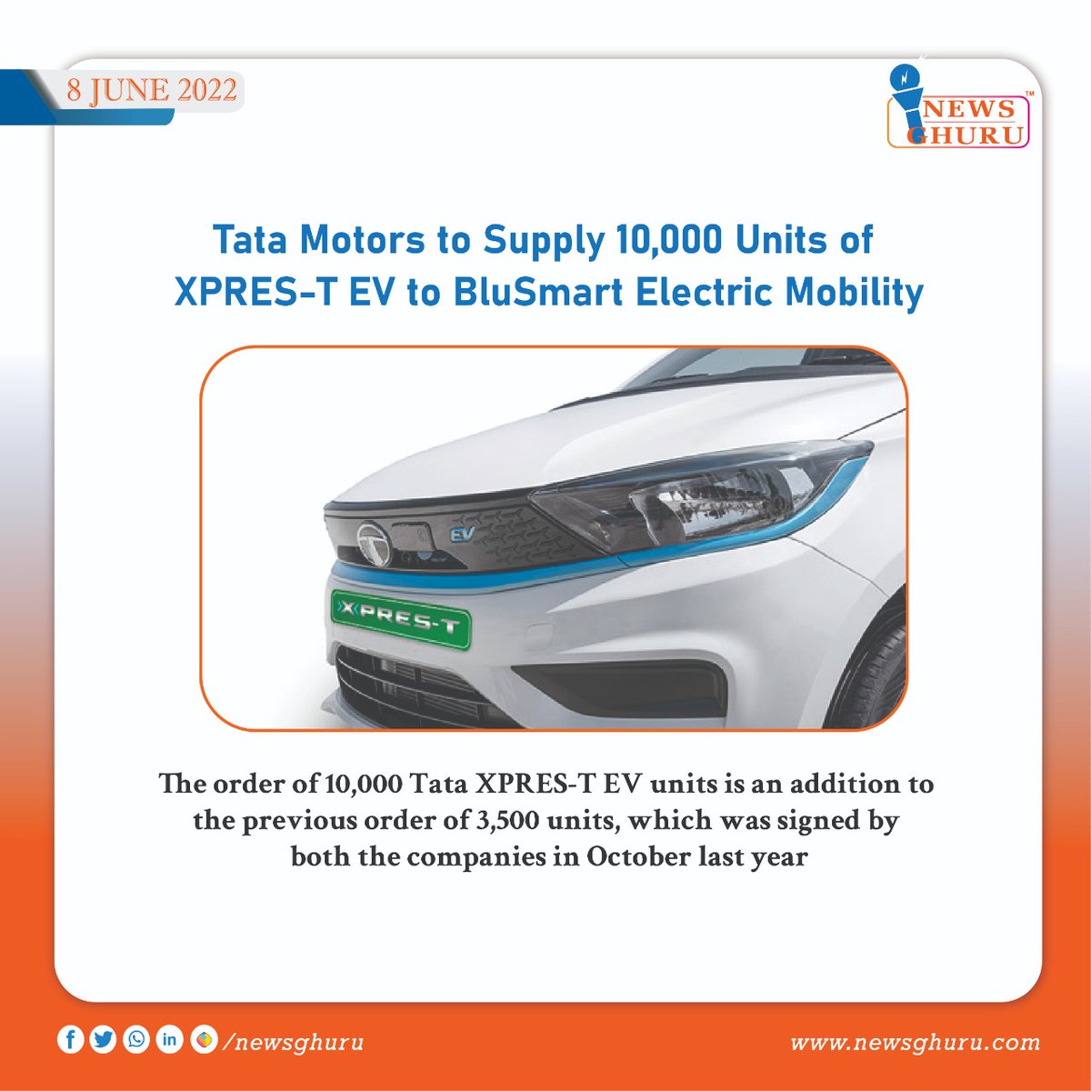 NewsGhuru's tweet photo. Tata Motors to Supply 10,000 Units of XPRES-T EV to BluSmart Electric Mobility
SOURCE: NEWS 18
#tatamotors #xprestev #blusmartelectricmobility #blusmartelectric #shaileshchandra #anmolsinghjaggi #autonews #newsghuru https://t.co/3zf3tlW79c