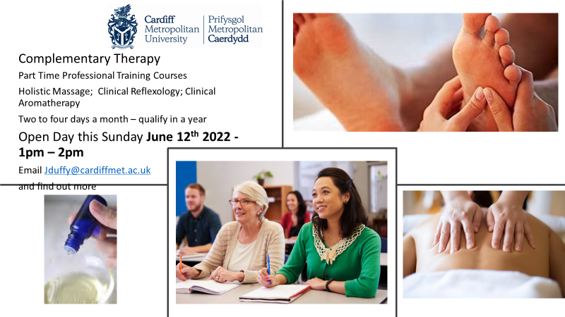 CardiffMetCAM's tweet photo. Looking to change your working life? Come and talk to us about training in therapies at University level. Sunday 12th June at 1pm https://t.co/K36qJAgSAf