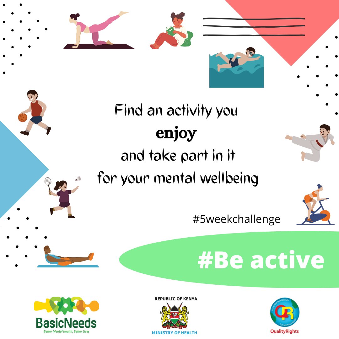 qualityrightske's tweet photo. We, therefore, challenge you to take up an activity that you enjoy doing to boost your mental health and let us know using the hashtags #5WeeksChallenge #mentalhealth. Those who successfully complete the #QualityRights course stand a chance to win a gift hamper from us. https://t.co/xN4i2V3CtC