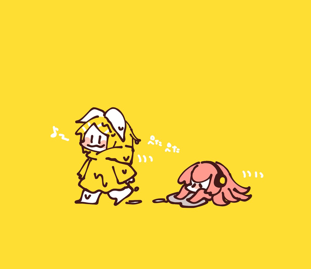 鏡音リン ,巡音ルカ ,たこルカ 「ずぶ濡れで帰ってきたリンちゃとたこルカさん🐙 」|袁のイラスト