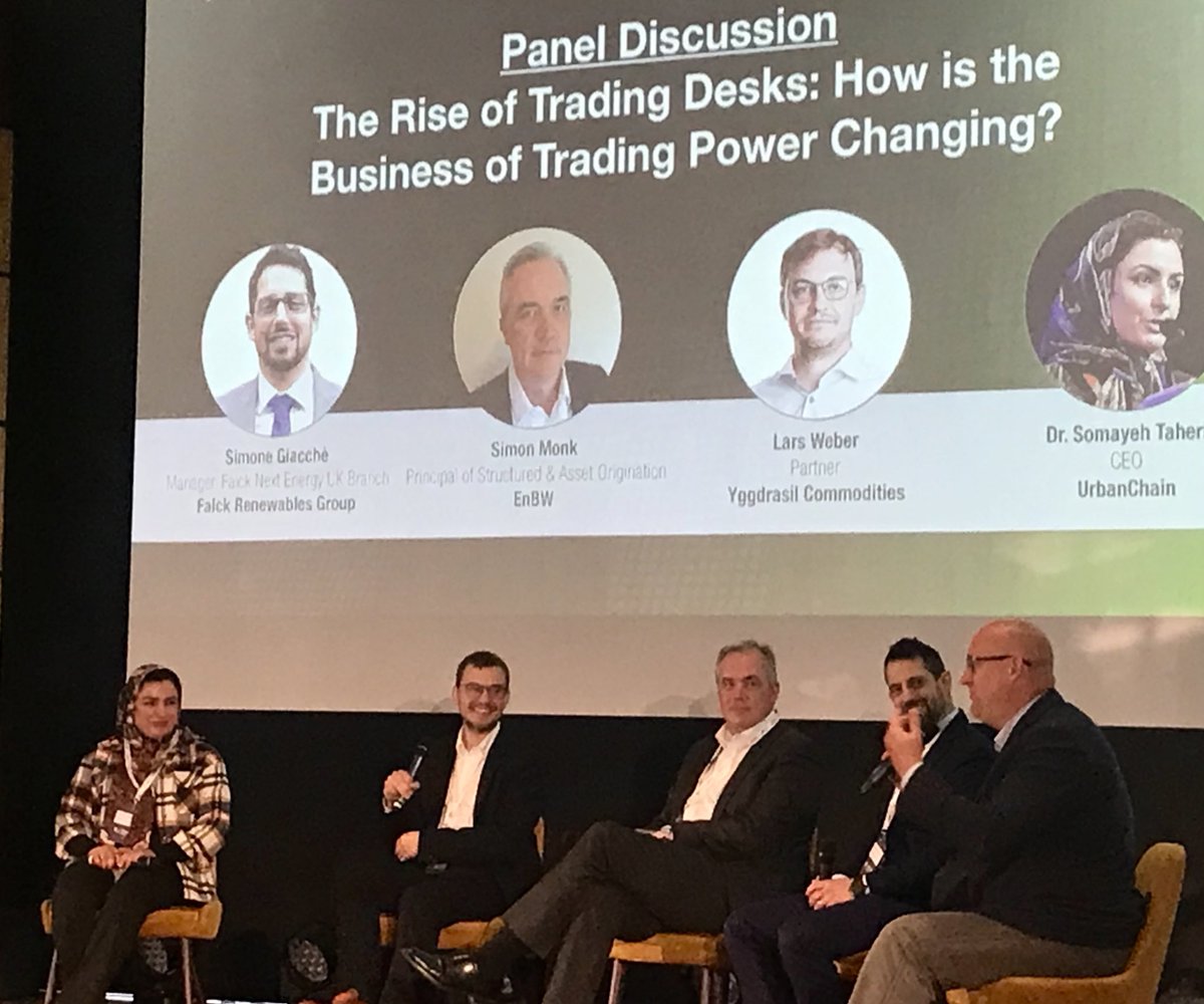 _SolarEnergy's tweet photo. #RET22 continues to be full of accomplished speakers with this Panel Discussion:
The Rise of Trading Desks: How is the Business of Trading Power Changing?
Thank you to our moderator @FA_EnergyTeam and our speakers @falckrenewables, @EnBW, #YggdrasilCommodities, @UrbanChain_ https://t.co/RwM56Sb4Uo