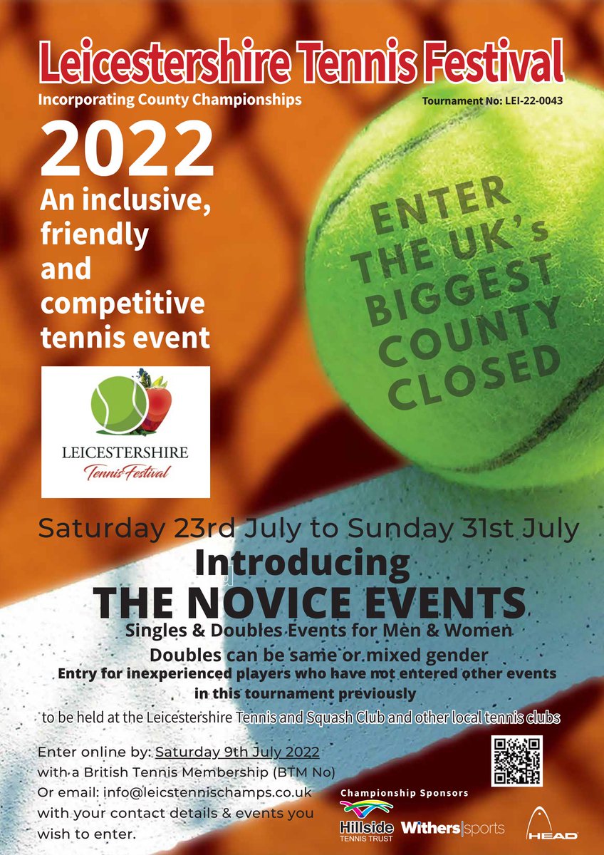 Entries are now open for The Leicestershire Tennis Festival. Click on the link below to enter…… competitions.lta.org.uk/tournament/024…