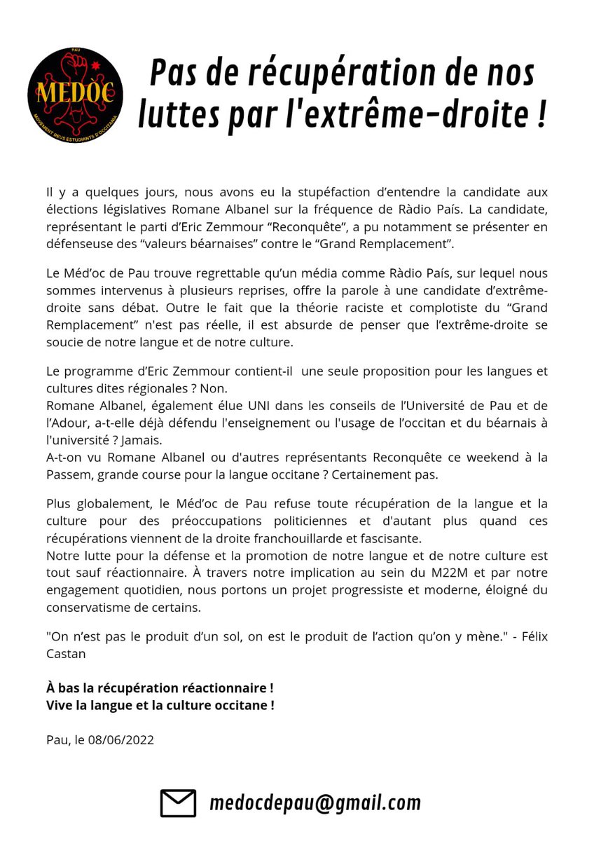 Contra la recuperacion de las lutas nostas per l'extrema dreta !