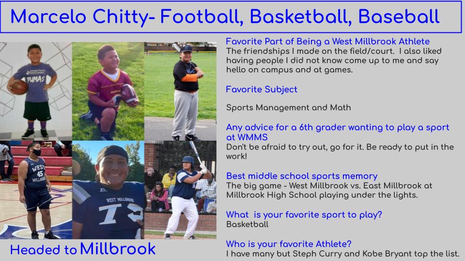 West Millbrook Athletics (@wmmmswildcats) on Twitter photo Marcelo joined West Millbrook this year as an 8th grader, and he will leave his mark having played 3 sports. His friendly attitude makes him a great friend and teammate. Good luck at <a href="/MillbrookSports/">Millbrook Athletics</a> West Millbrook is glad you became a Wildcat. Marcelo joined West Millbrook this year as an 8th grader, and he will leave his mark having played 3 sports. His friendly attitude makes him a great friend and teammate. Good luck at <a href="/MillbrookSports/">Millbrook Athletics</a> West Millbrook is glad you became a Wildcat.