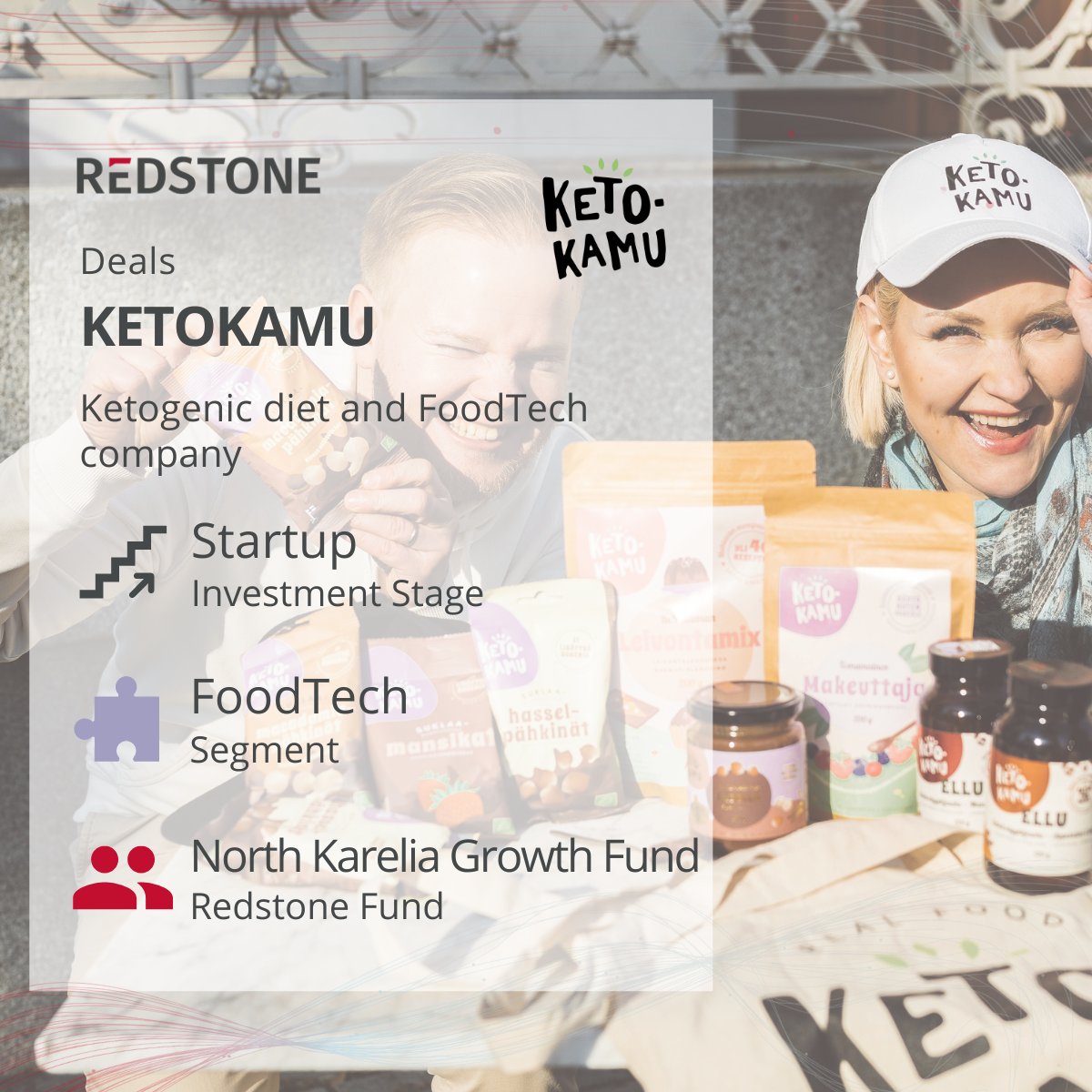 Redstone (@redstonevc) on Twitter photo We are excited to announce our latest investment to Redstone’s Portfolio!
Redstone’s North Karelia Growth Fund has made an investment in a Finnish new age Food Tech company 
called Ketokamu.
Welcome to the family! 
#vc #Investment #portfolio #foodtech We are excited to announce our latest investment to Redstone’s Portfolio!
Redstone’s North Karelia Growth Fund has made an investment in a Finnish new age Food Tech company 
called Ketokamu.
Welcome to the family! 
#vc #Investment #portfolio #foodtech