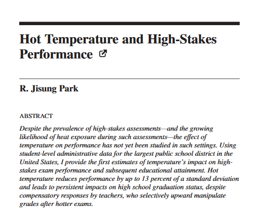 Air conditioning is a vital educational tool.

Students do worse when its hot. Over 13 years in NYC alone, "upwards of 510,000 exams that otherwise would have passed likely received failing grades due to hot exam conditions," and these failures delayed or stopped 90k graduations!