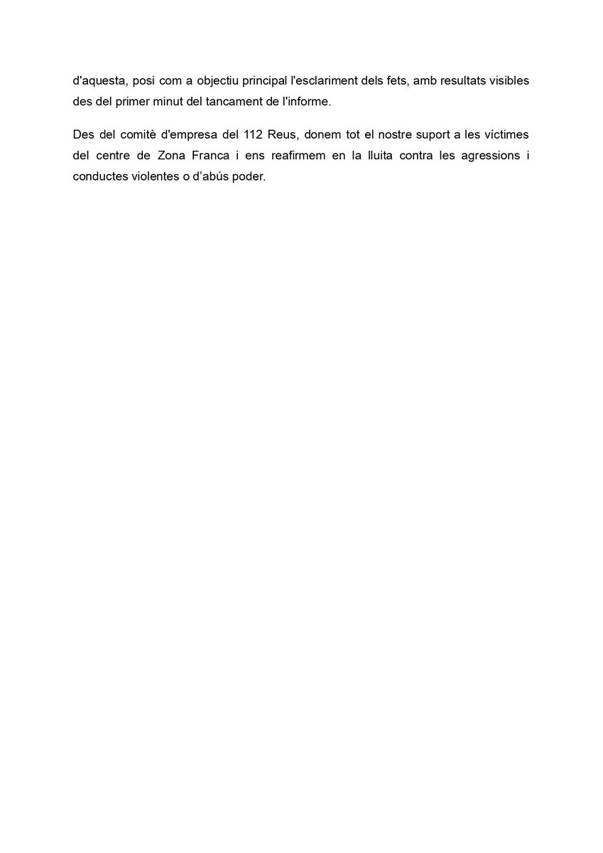 🟣 Bon dia, fem públic el nostre comunicat, enviat ahir a la plantilla, pronunciant-nos sobre  les denúncies d'assetjament al centre de ZF. Lamentablement, aquest fa temps que és un problema endèmic al servei.  <a href="/CGTCatalunya/">CGT Catalunya 🚩🏴</a> <a href="/CGTReus/">CGTReus</a> <a href="/cupnacional/">CUP Països Catalans</a> <a href="/IreneFornos/">Irene fornos curto🎗️</a> <a href="/112/">112</a> <a href="/112CgtCat/">112CAT CGT ZF</a>