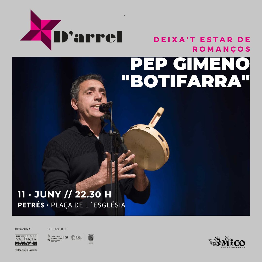 PepBotifarra's tweet photo. Eh, com va això? Aquest dissabte sopem junts a Petrés. Quin comboi! Concert de nit i molt ben acompanyat
👁🗨 A vorer si veniu cap allí!

A més, aquest concert està dins de les trobades d'Arrel que organitza la Diputació de València i hauran un fum d´activitats.
#elmico #Rondalla https://t.co/02TGYdGq87