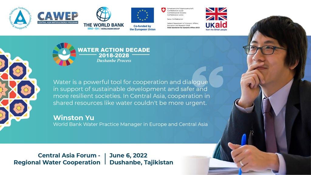 At 2nd #DushanbeConference, Winston Yu, @WorldBank Water practice manager for Europe/Central Asia, stated that recent global events highlight the importance of regional cooperation on water for the development & stability of each country. @WorldBankECA @sevimli_o #CAWEP