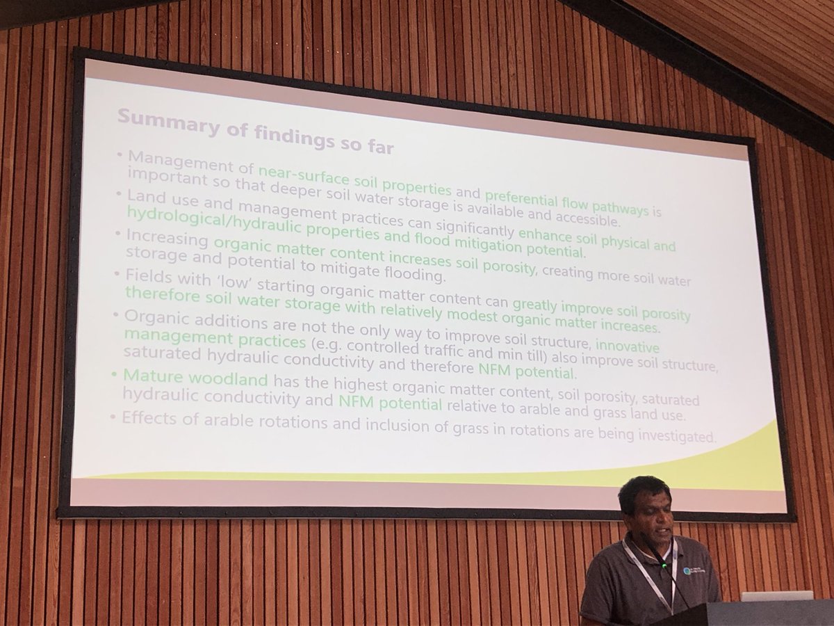 Summary of findings so far:

Mature woodland = highest SOM, porosity, saturate hydraulic con discovery and NFM potential relative to arable and grassland use.

Key = right trees in the right places! 🌲 🌳