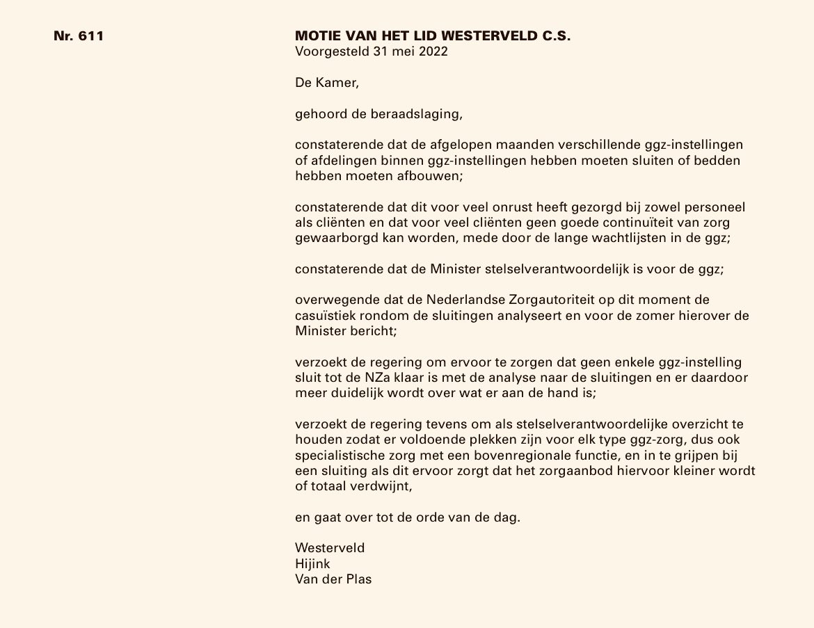 Lisawesterveld's tweet photo. Enorme wachtlijsten in de GGZ, maar intussen sluiten gespecialiseerde instellingen de deuren.

Dit is niet uit te leggen.

Toch stemt de coalitie tegen onze motie waarin we de minister oproepen in te grijpen.

Opnieuw worden mensen met psychische problemen in de kou gezet 😔 https://t.co/qpNKtNrU9F