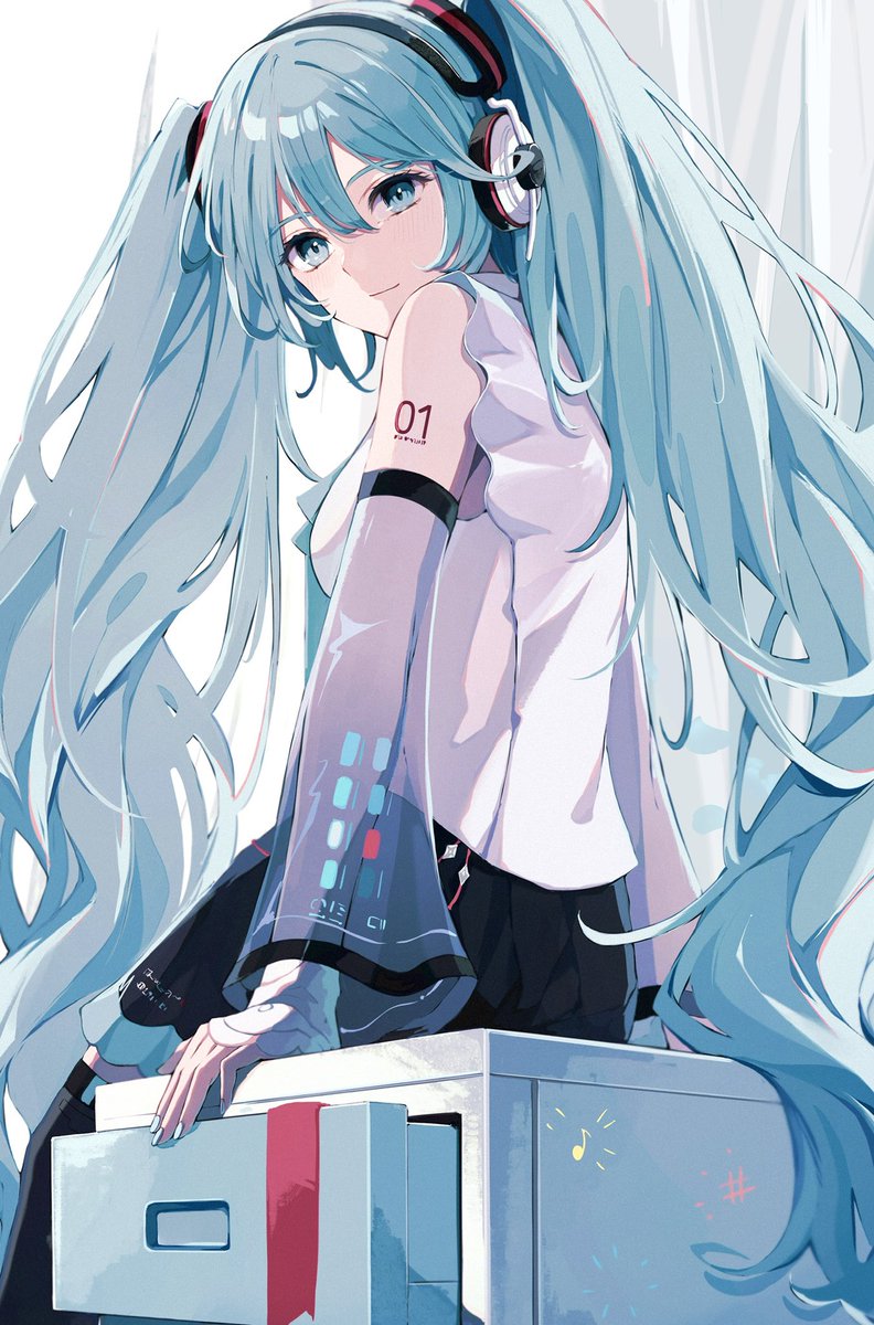 hatsune miku 1girl solo heterochromia twintails long hair harness chest harness  illustration images