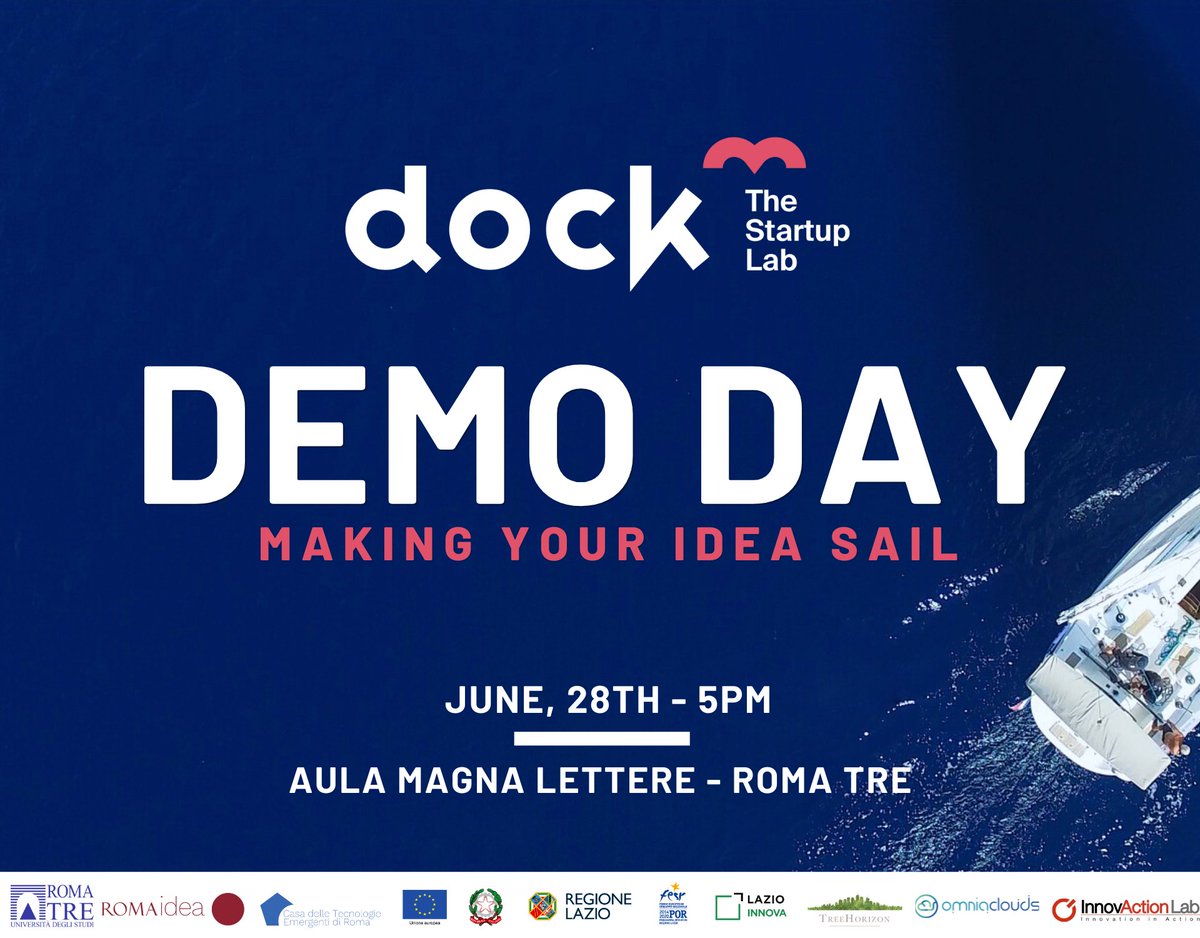 📢Dock3 Demo Day 2022📢

Le migliori 15 startup sono pronte a sfidarsi davanti a 40 investitori. Solo in 3 vinceranno i premi in palio. 
Vi aspettiamo il 28 giugno, dalle 17:00, a via Ostiense 234.

Riserva il tuo posto (posti limitati).
ticketoo.it/event/294/dock…