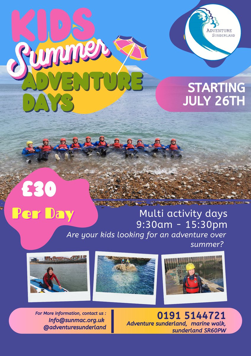 Summer adventure days are now live on our website. 
8 years upwards. 
£30pp
Starting tuesday 26th July 
Head to our website sunmac.org.uk to book there place. #summer #adventuredays #thingstodoinsunderland #activityday