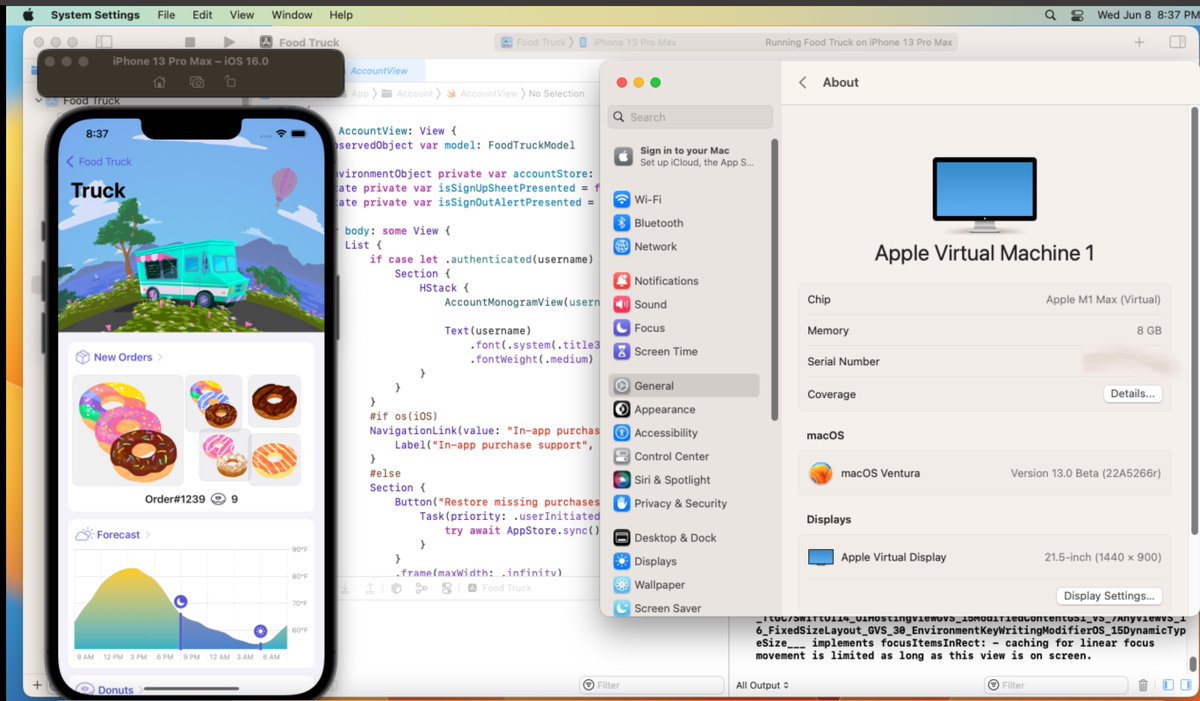 full_stack_life's tweet image. Love Apple silicon but setting up virtual environments is a pain in the biscuits. Took 6 hours to get OS13 & xcode14 running in a VM but still a better option than installing beta OS on my main computer. #MacOS13 #xcode14 #wwdc