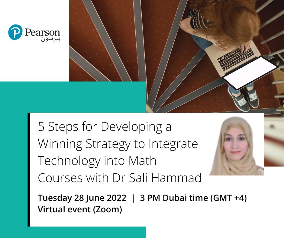 PearsonMEhub's tweet image. Higher Education STEM leaders and educators, join webinar 28 June 3PM (Dubai). Dr Sali Hammad will share her knowledge and advice on using tech to support learning in math.​

ow.ly/kfmv50Js8fb​

#MiddleEast #universitymath #higheredtech #studentengagement #digitaleducation