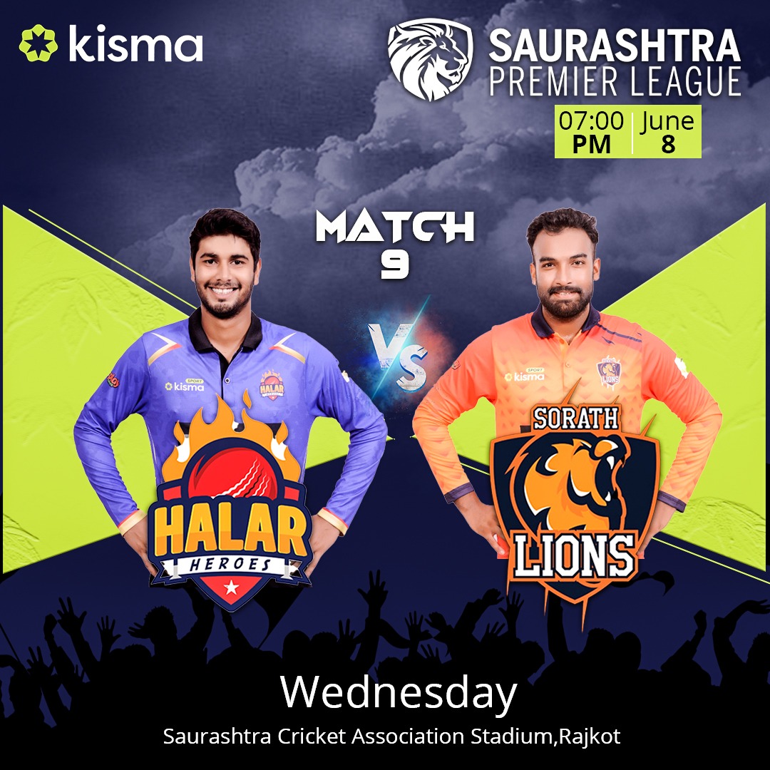KismaWorldwide's tweet photo. When Halar Heroes and Sorath Lions collide! 
Witness today's match between these teams at 7:00 PM. 
#saurashtrapremierleague #spl #cricket #cricketlovers  #halarheroes #sorathlions https://t.co/UTPSGGjsyQ