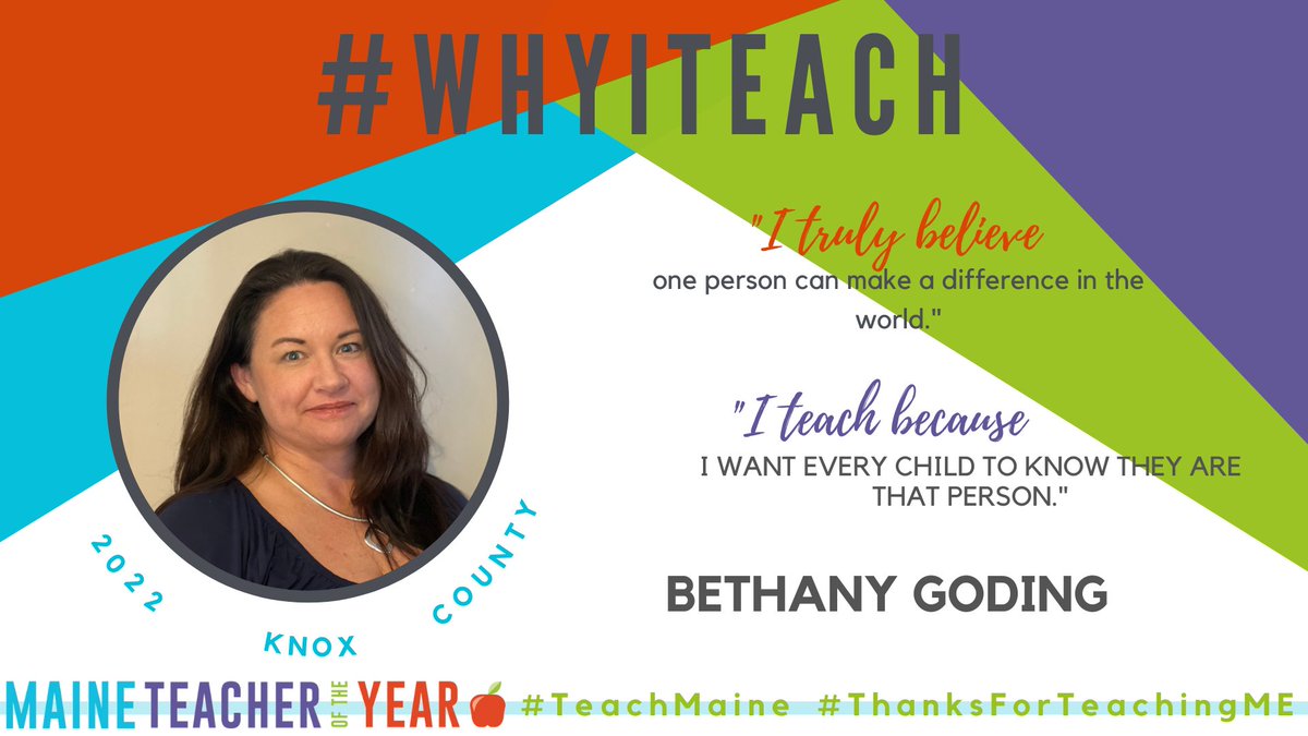 MAINETOY's tweet photo. Meet Bethany Goding 2022 Knox County Teacher of the Year!
#WhyITeach #TeachMaine #EveryTeacherALeader #ThanksForTeachingME
@mdoenews
@EducateMaine https://t.co/NzPYyfs3PU