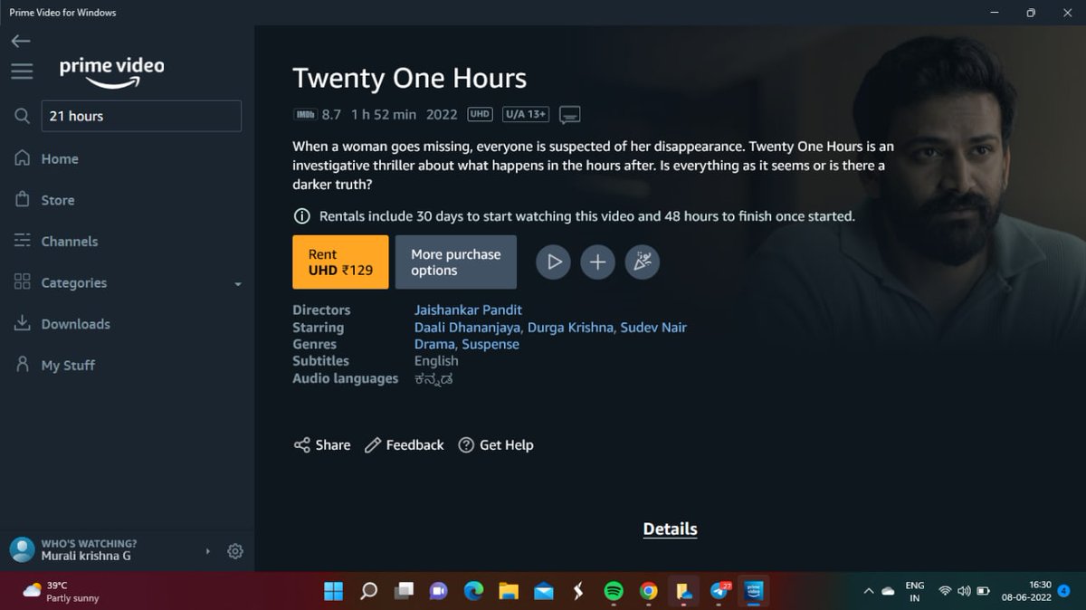 saloon_kada's tweet photo. • ShowTime🍿
  #TwentyOneHours(Kannada) - Prime

RunTime : 1Hr 52Mins
Heard Good Reviews 🙌🏼 https://t.co/uJor1HJoFn