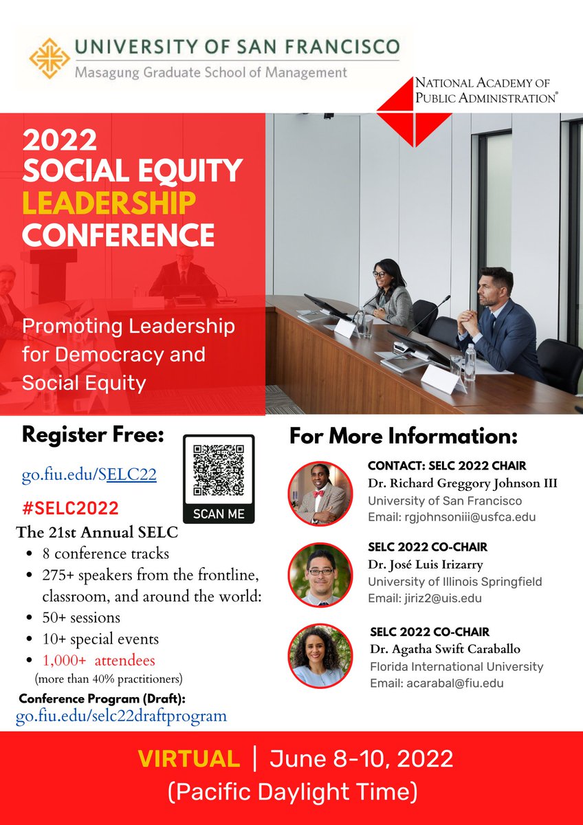 Jose Luis Irizarry, Ph.D. (@jluisirizarry) on Twitter photo Today we kick off the <a href="/napawash/">NAPA</a> 21st Annual Social Equity Leadership Conference (via Zoom) hosted by <a href="/USFSOM/">USF Management</a>. See you there! #SELC2022 REGISTRATION go.fiu.edu/selc22 @AgathaCaraballo <a href="/JadeBerryJames/">Dr. Jade Berry James</a> <a href="/UIS_SPMP/">UIS School of Public Management and Policy</a> <a href="/UISedu/">University of Illinois Springfield</a> <a href="/fiuferre/">FIU Ferré Institute</a> <a href="/NCState/">NC State University</a> <a href="/ASPANational/">ASPA National</a> <a href="/naspaa/">NASPAA</a> <a href="/NASPAA_DEI/">NASPAA: Diversity and Social Equity Committee</a> Today we kick off the <a href="/napawash/">NAPA</a> 21st Annual Social Equity Leadership Conference (via Zoom) hosted by <a href="/USFSOM/">USF Management</a>. See you there! #SELC2022 REGISTRATION go.fiu.edu/selc22 @AgathaCaraballo <a href="/JadeBerryJames/">Dr. Jade Berry James</a> <a href="/UIS_SPMP/">UIS School of Public Management and Policy</a> <a href="/UISedu/">University of Illinois Springfield</a> <a href="/fiuferre/">FIU Ferré Institute</a> <a href="/NCState/">NC State University</a> <a href="/ASPANational/">ASPA National</a> <a href="/naspaa/">NASPAA</a> <a href="/NASPAA_DEI/">NASPAA: Diversity and Social Equity Committee</a>
