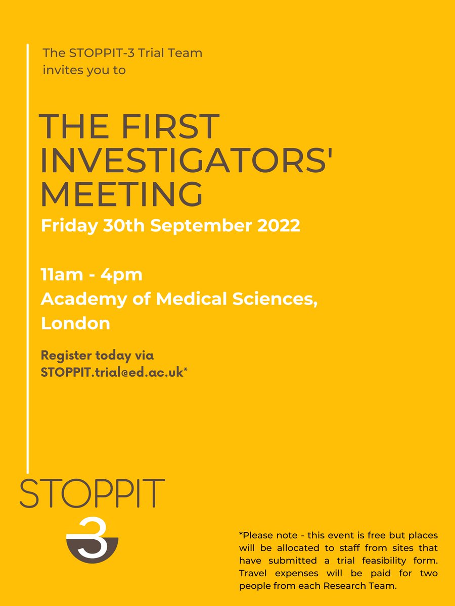 Have you registered yet for our first in-person Investigators' meeting for STOPPPIT-3? Email us on stoppit.trial@ed.ac.uk to register for your place #CTIMP #twinstudy