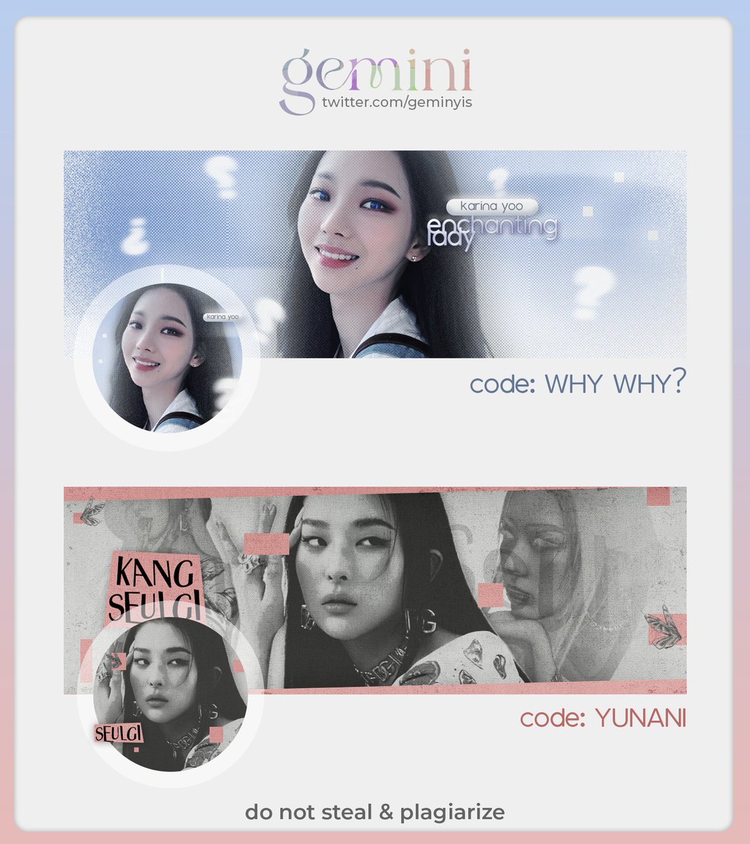 geminyis's tweet photo. hi! gemi kembali dgn 2 layout baru ini &amp; mau kita giveaway-in. yg mau ikutan cukup rt tweet ini+katalog yang dimau, &amp; follow @geminyis ya!

ohiya, kalau semisal katalog ini dirasa mirip sama punya BA lain, feel free to dm yaa, i'm open to discussion. :3 trims! #zonauang #zonaba https://t.co/gmrASwMwPe