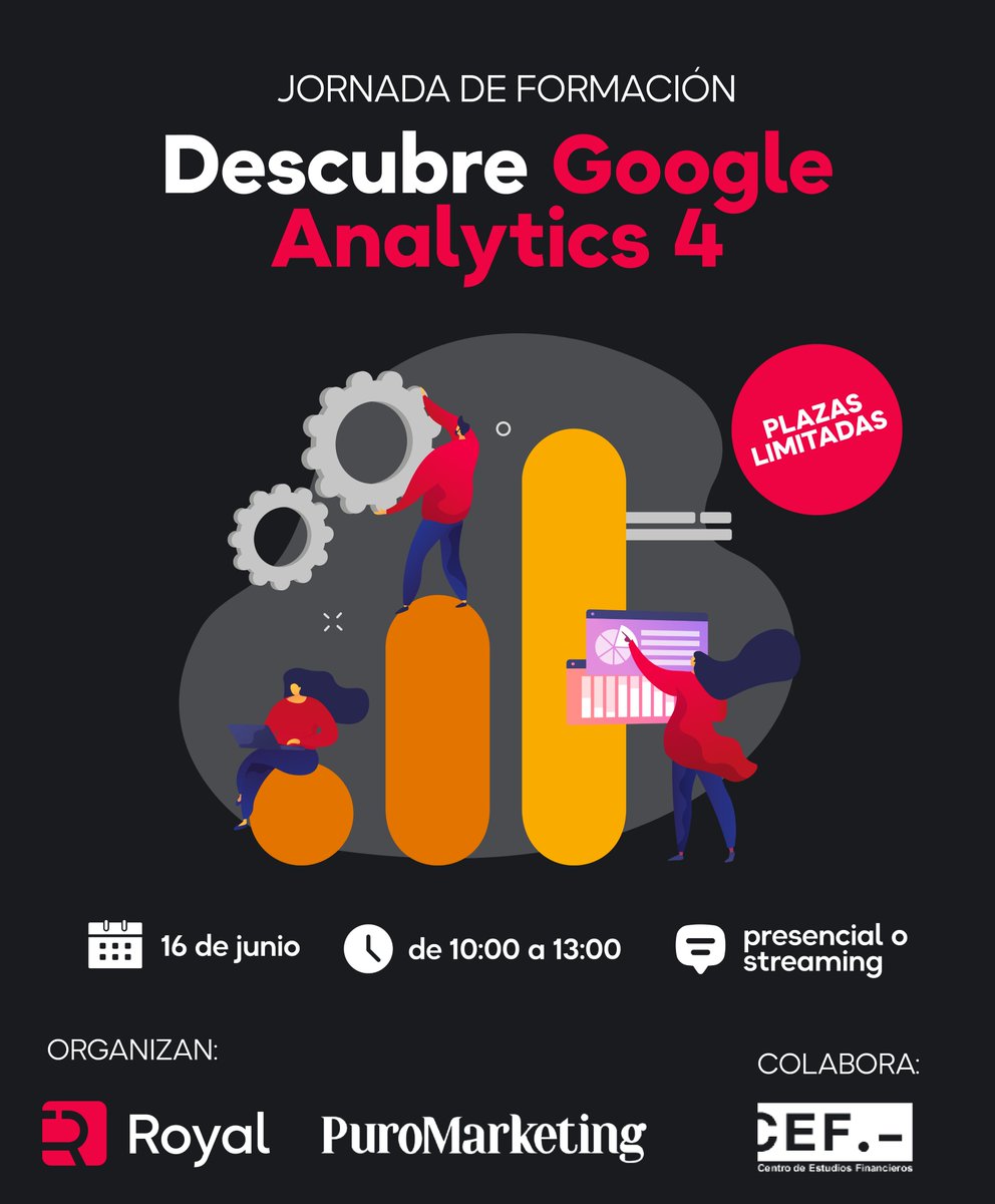 RoyalComunica's tweet photo. ¡Pásate a Google Analytics 4!💥 Ven a nuestra jornada de formación y descubre todo lo que necesitas saber sobre la nueva generación de Google Analytics⚡️

Entrada gratuita, presencial o streaming. ¡Resérvala ya aquí! 👉 https://t.co/5BXMr5AG7s https://t.co/D6RDZZQuAp