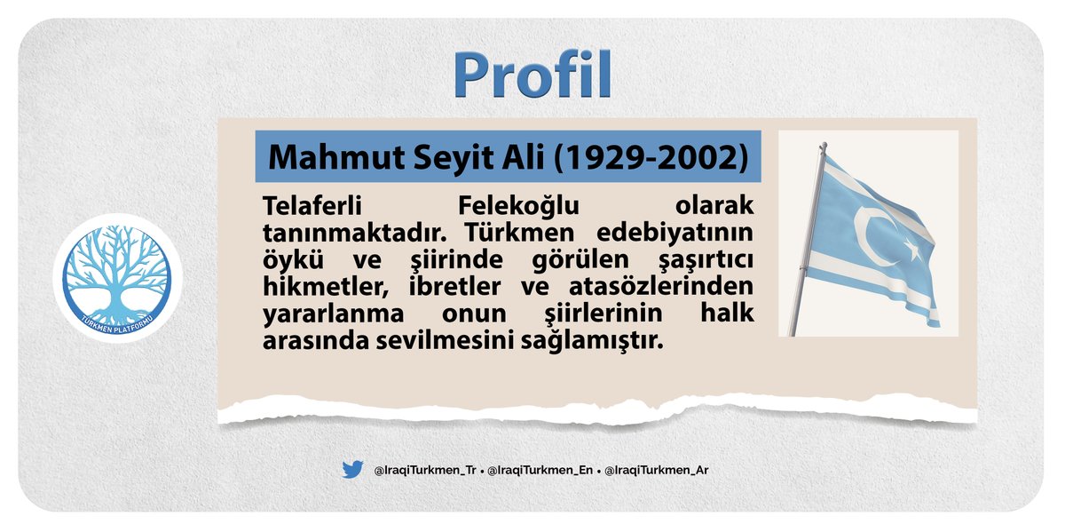 IraqiTurkmen_Tr's tweet photo. Profil

Telaferli Felekoğlu olarak tanınmaktadır. Türkmen edebiyatının öykü ve şiirinde görülen şaşırtıcı hikmetler, ibretler ve atasözlerinden yararlanma onun şiirlerinin halk arasında sevilmesini sağlamıştır. https://t.co/HYyJGNyxBG