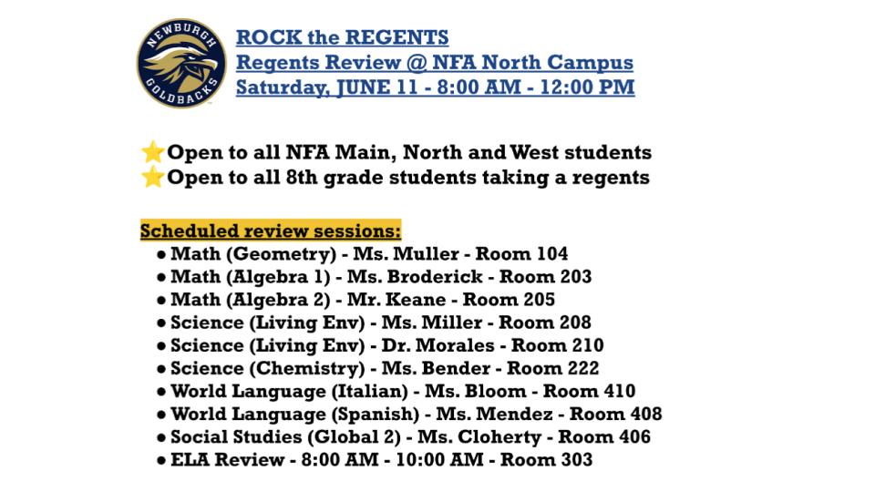 Last chance to Rock the Regents...this Saturday at NFA North Campus