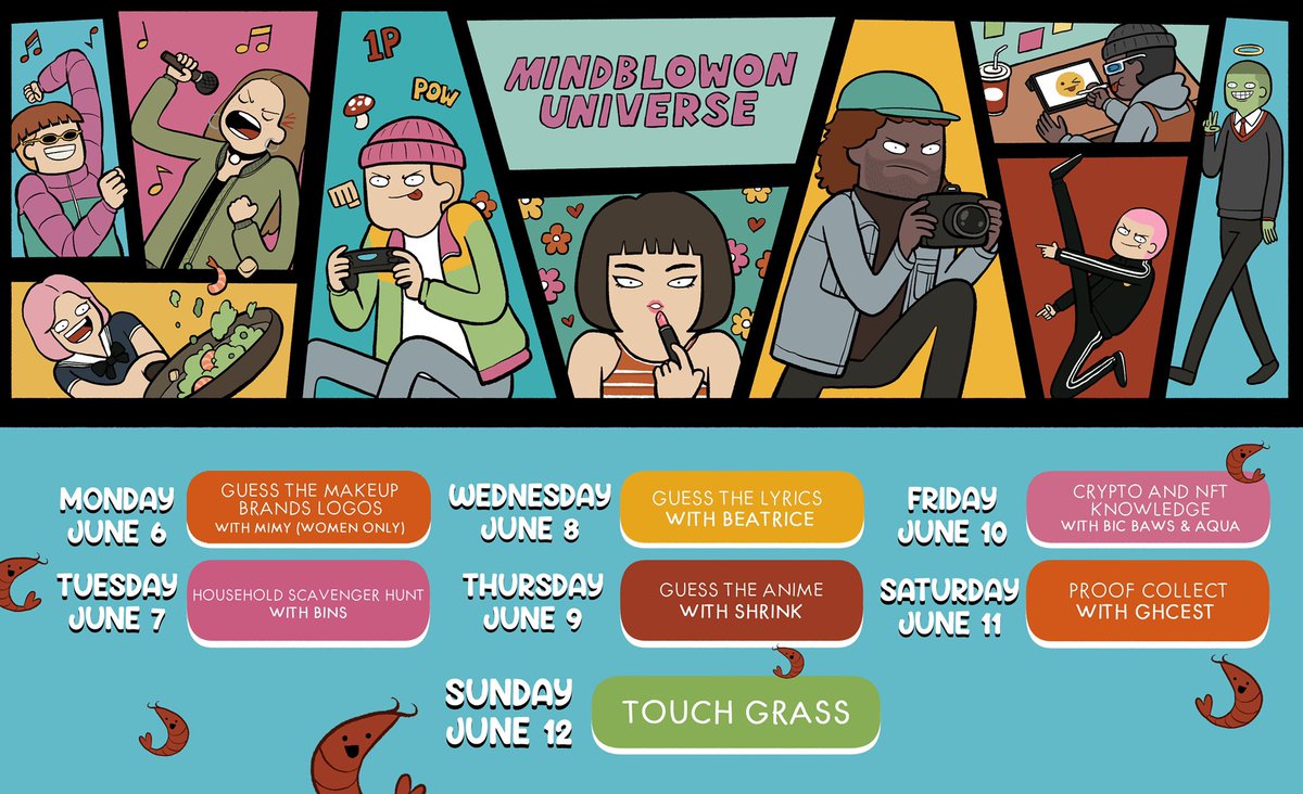 Mark you calendars for this week’s Mindblowon events! Don't forget to join cause theres gonna be prizes for the winners 👀. Check the Mindblowon discord for more details!